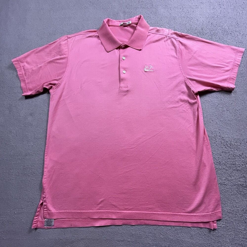 Peter Millar Polo Shirt Mens L Pink Cotton Antler Logo Golf Preppy